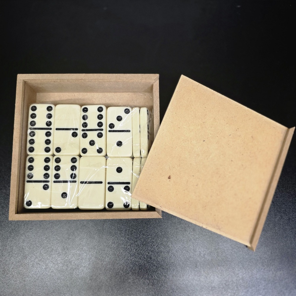 Dominoes Set Cream Double Six Traditional Game Wooden Storage Box Tabletop Toy